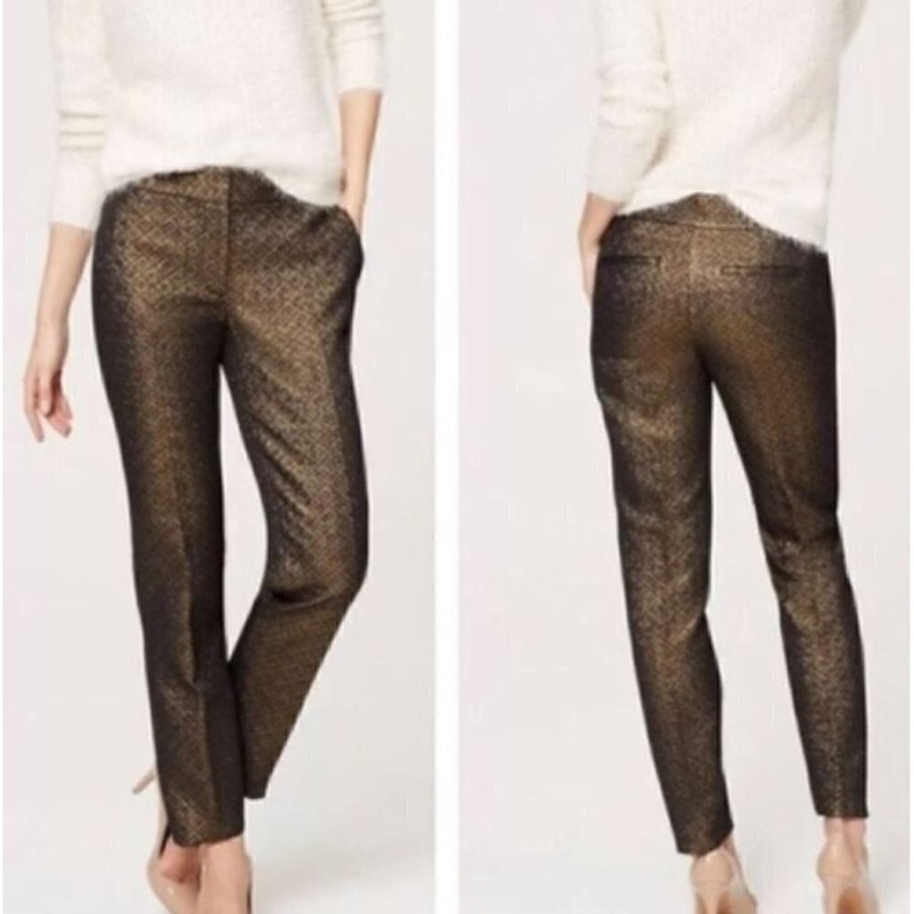 Ann Taylor LOFT Womens 6 Marisa Pants Metallic Jacquard Ankle Pockets Boho